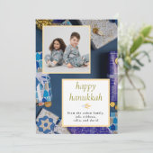 Elegant Blue Happy Hanukkah Family 1 Photo シーズンカード (スタンド正面)