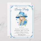 Elegant Blue Hat Garden Party Invitation 招待状 (正面/裏面)