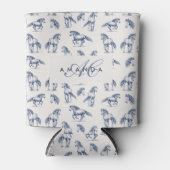 Elegant Blue Horses Monogrammed Initial Gifts 缶クーラー (正面)