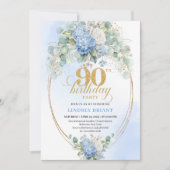 Elegant Blue Hydrangea 90th Birthday Invitation 招待状 (正面)