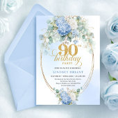 Elegant Blue Hydrangea 90th Birthday Invitation 招待状