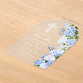 Elegant Blue Hydrangea Arch First Communion アクリル招待状 (レイダウン)
