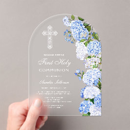Elegant Blue Hydrangea Arch First Communion アクリル招待状