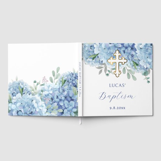 Elegant Blue Hydrangea Baptism ゲストブック (全面)