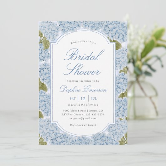 Elegant Blue Hydrangea Bridal Shower 招待状 (スタンド正面)
