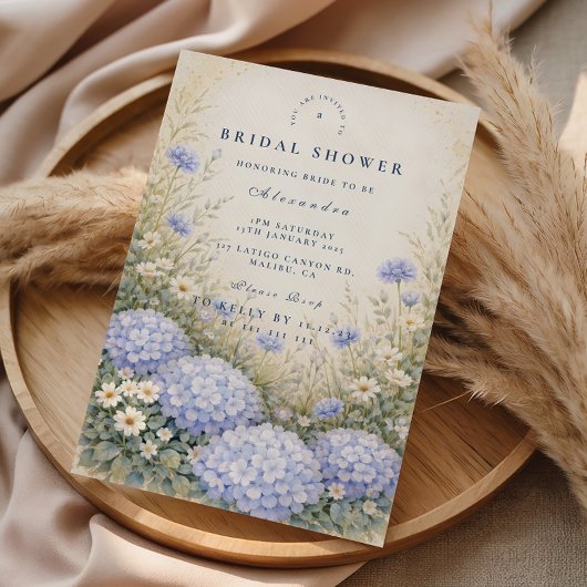 Elegant Blue Hydrangea Bridal Shower 招待状