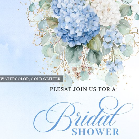 Elegant Blue Hydrangea Bridal Shower Invitation 招待状