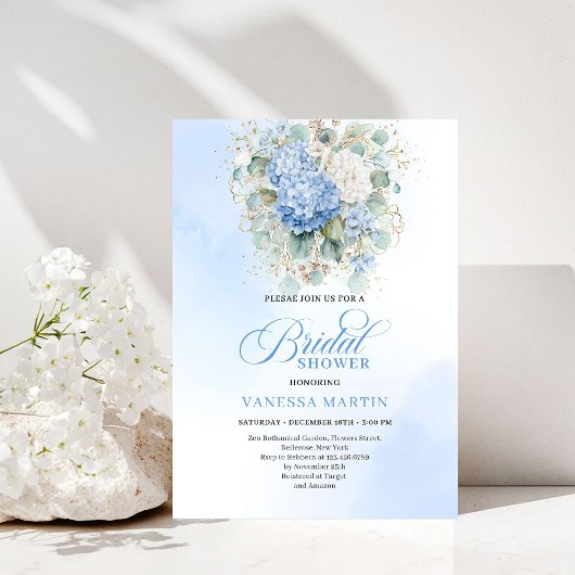 Elegant Blue Hydrangea Bridal Shower Invitation 招待状