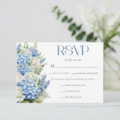Elegant Blue Hydrangea Floral Meal Choice Wedding 出欠カード (スタンド正面)
