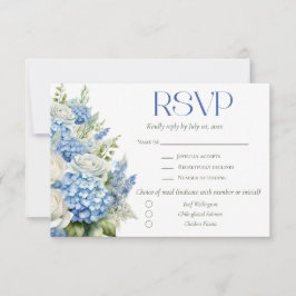 Elegant Blue Hydrangea Floral Meal Choice Wedding 出欠カード