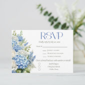 Elegant Blue Hydrangea Floral Meal Choice Wedding 出欠カード (スタンド正面)