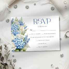 Elegant Blue Hydrangea Floral Meal Choice Wedding 出欠カード