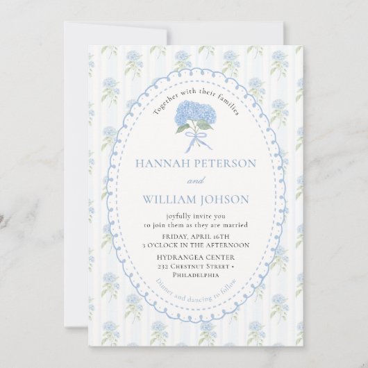 Elegant Blue Hydrangea Flower Wedding Invitation 招待状 (正面)