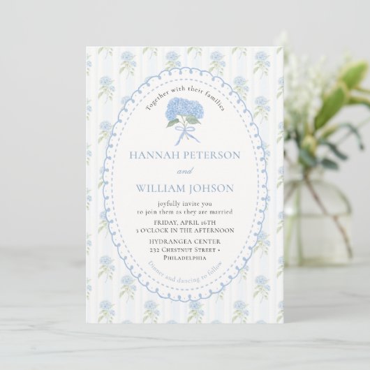 Elegant Blue Hydrangea Flower Wedding Invitation 招待状 (スタンド正面)