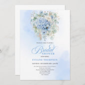 Elegant Blue Hydrangea Gold Bridal Shower Invite 招待状 (正面/裏面)
