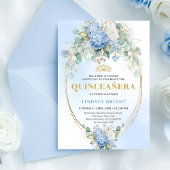 Elegant Blue Hydrangea Gold Quinceañera Invitation 招待状