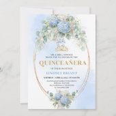 Elegant Blue Hydrangea Greenery Quince Invite 招待状 (正面)