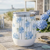 Elegant Blue Hydrangea Pattern Gray Stripe 