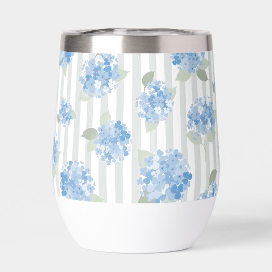 Elegant Blue Hydrangea Pattern Gray Stripe  (背面)