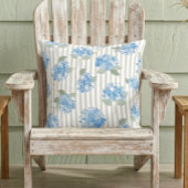 Elegant Blue Hydrangea Pattern Gray Stripe  クッション