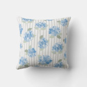 Elegant Blue Hydrangea Pattern Gray Stripe  クッション (裏面)