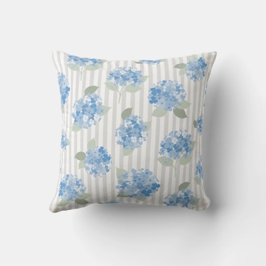 Elegant Blue Hydrangea Pattern Gray Stripe  クッション (裏面)