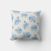 Elegant Blue Hydrangea Pattern Gray Stripe  クッション (正面)