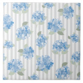 Elegant Blue Hydrangea Pattern Gray Stripe  タイル (正面)