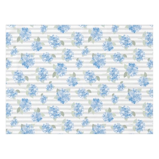 Elegant Blue Hydrangea Pattern Gray Stripe  テーブルクロス (正面(横))