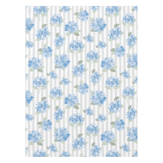 Elegant Blue Hydrangea Pattern Gray Stripe  テーブルクロス (正面)
