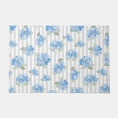 Elegant Blue Hydrangea Pattern Gray Stripe  ドアマット (正面)