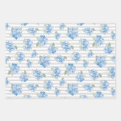 Elegant Blue Hydrangea Pattern Gray Stripe  ラッピングペーパーシート (正面)