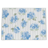 Elegant Blue Hydrangea Pattern Gray Stripe  ラージペーパーバッグ (正面)