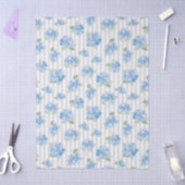 Elegant Blue Hydrangea Pattern Gray Stripe  薄葉紙 (クラフト)