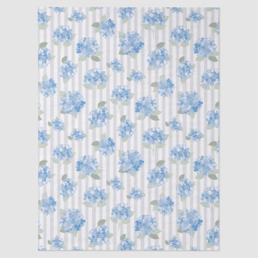 Elegant Blue Hydrangea Pattern Gray Stripe  薄葉紙 (正面)
