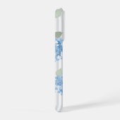 Elegant Blue Hydrangea Pattern Gray Stripe  iPhoneケース (右側面)