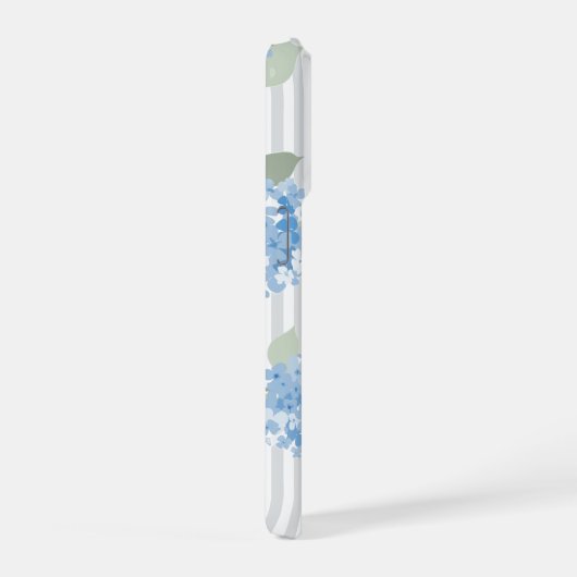 Elegant Blue Hydrangea Pattern Gray Stripe  iPhoneケース (右側面)