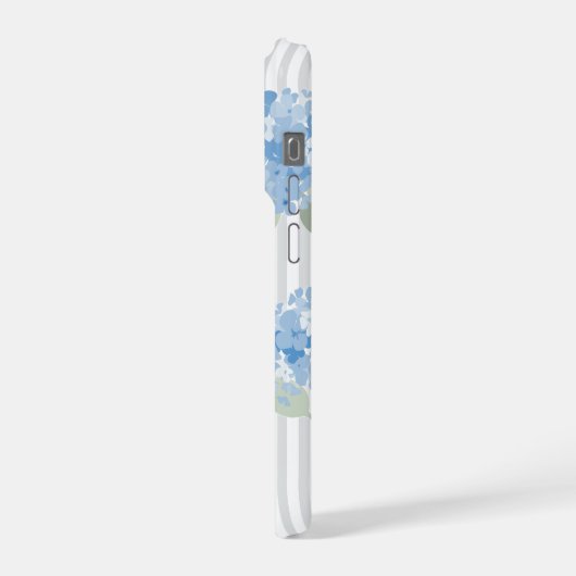 Elegant Blue Hydrangea Pattern Gray Stripe  iPhoneケース (左側面)