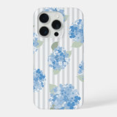 Elegant Blue Hydrangea Pattern Gray Stripe  iPhoneケース (裏面)