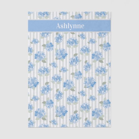 Elegant Blue Hydrangea Pattern Gray Stripe Name 薄葉紙 (正面)