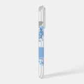 Elegant Blue Hydrangea Pattern Gray Stripe Name iPhoneケース (右側面)