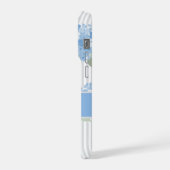 Elegant Blue Hydrangea Pattern Gray Stripe Name iPhoneケース (左側面)