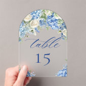 Elegant Blue Hydrangea Roses Wedding Table Number アクリル招待状 (インサイチュ (ポータブル))