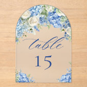 Elegant Blue Hydrangea Roses Wedding Table Number アクリル招待状 (正面)
