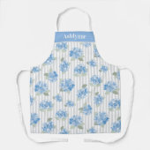 Elegant Blue Hydrangea Sage Green Gray Stripe Name エプロン (正面)