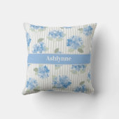Elegant Blue Hydrangea Sage Green Gray Stripe Name クッション (裏面)