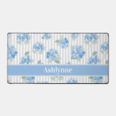 Elegant Blue Hydrangea Sage Green Gray Stripe Name デスクマット (正面)