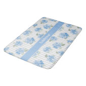 Elegant Blue Hydrangea Sage Green Gray Stripe Name バスマット (アングル)