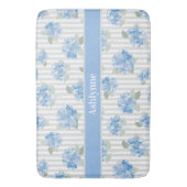 Elegant Blue Hydrangea Sage Green Gray Stripe Name バスマット (正面縦)
