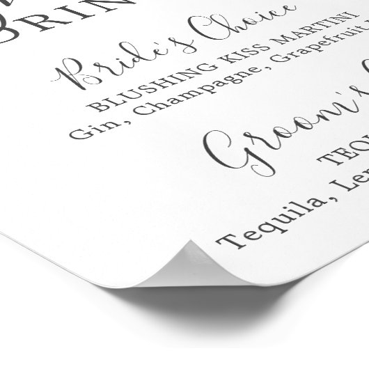 Elegant Blue Hydrangea Signature Drinks Sign ポスター (角)